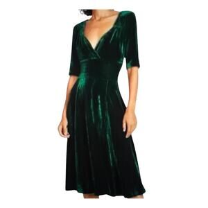 ModCloth x Collectif Trixie Velvet Solid Doll Dress Green Sz S Retro Pinup Glam